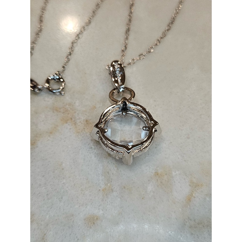 Silver Tone Necklace with Crystal  Round Faceted Stone and Gold‎ Tone Accents - Picture 4 of 11